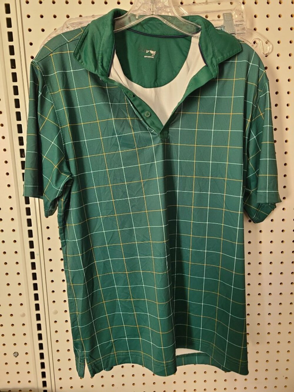 Walter Hagen Mens Green Plaid Golf Polo Shirt Size L